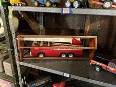 Wooden bracket shelves, metal horse cutouts