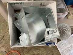 Ventilation fan/light fixture in box, and glass light shades