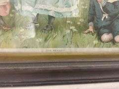 Print of Victorian Children "The Secret", framed - note water stains