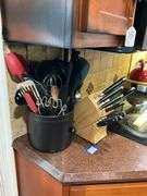 Knife set in block, kitchen knives, utensils