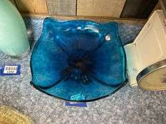 Blue art glass footed dish
