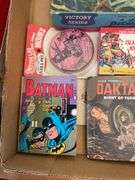 Collectibles lot: WWII puzzle, vintage Valentines, 8mm movies, vintage books including Batman & Little Big books
