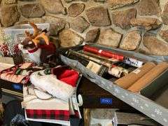 Large lot of Christmas ornaments and decor, gift wrap, misc