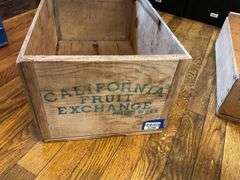 Two wooden advertising fruit crates