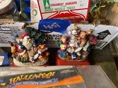 Vintage glass Christmas ornaments in boxes, two stocking hangers, fall decor items