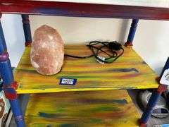 3-tier polychrome painted stand 24 in x 24 in x 15 in - no contents