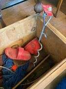 Horse tack in wooden crate