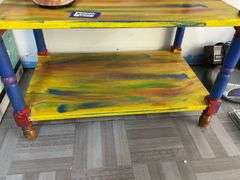 3-tier polychrome painted stand 24 in x 24 in x 15 in - no contents