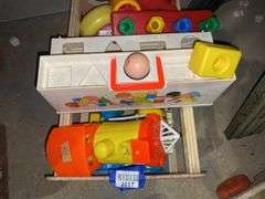 Vintage doll cradle and toys lot