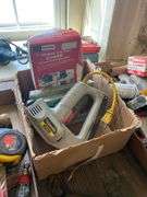 Miter box, hand saws, large lot of hand and power tools, hardware