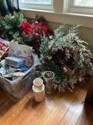 Christmas wreaths  and decor, Santa figure, gift wrap