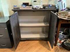 2-door wooden side cabinet - no contents 39.5x14.5x36
