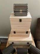 Jewelry chests and unfinished wooden boxes