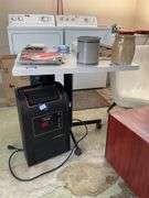 Rolling pedestal table - no contents, MUST COME DURING LAST 2 HOURS OF PICKUP FOR THIS ITEM.