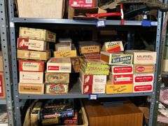 Contents of shelf: vintage cigar boxes