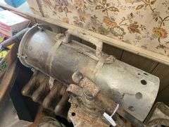 Pipe vise, drill press stand, lead melting pots, french fry cutter, misc