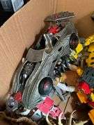 Toy lot including: Spider-Man car, WWE Sin Cara action figure, Transformers, misc