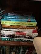 Bookcase and book contents: cookbooks, gardening, misc 28x12x28