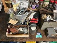 Workbench and top contents - contents of top shelves not included 63x32x32