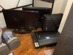 Eason Perfection V370 photo scanner, Epson digital projector, Sharp and Sansui monitors