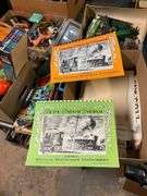 Vintage magazines and ephermera: JFK Memorial magazine, 1960 almanac, advertising calendars, railroad calendars
