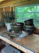 Hand garden tools, flowerpots, plant stands