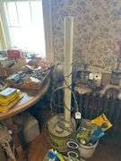 Pipe vise, drill press stand, lead melting pots, french fry cutter, misc