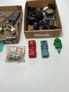 Vintage tin and pressed steel toy parts, slot car motors