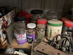 Contents of two shelves: hardware, misc