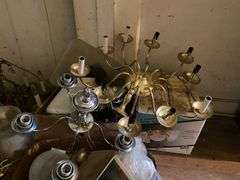 Chandelier and ceiling light fixtures, vintage glass lamp shades, post lantern