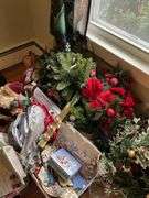 Christmas wreaths  and decor, Santa figure, gift wrap