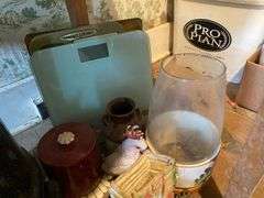 Black & Decker griddle in box, vintage kitchenware, enamel steamer pan, rolling pin, misc