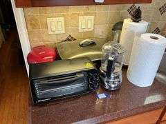 Elite Gourmet toaster oven, Cuisinart food processor, Dash grill, electric skillet, hot pot, paper towels