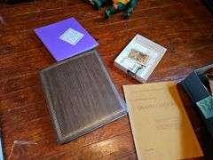 Scrapbook of vintage greeting cards, trade cards in album and box, Sierra Club Grand Canyon prints