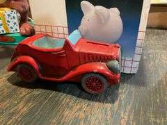 Figural banks including: trucks, locomotive, car, pig