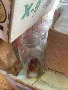 Canning jar lot, some blue, and soda bottles