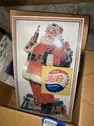 Pepsi collectibles: Santa sign, radio/cassette player, water shooter, trading cards