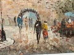 Paris street scene painting, indistinct signature