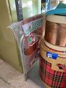 Vintage Scotch cooler, vintage picnic jug, folding camp stool