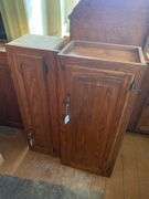 Oak finish base and top cabinets 36x18x24, 43x24x34.5, (2) 60x12x42, 18x12x42, 14x12x42, 30x12x36, 23.5x23.5x42, 54x24x35 - no contents