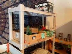 White plastic shelf unit 72 in x 34 in x 14 in - no contents, MUST COME DURING LAST 2 HOURS OF PICKUP FOR THIS ITEM.