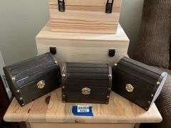 Jewelry chests and unfinished wooden boxes