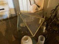 Chandelier and ceiling light fixtures, vintage glass lamp shades, post lantern