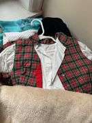 Vintage baby clothes, child’s coat, clothing and shoes, scrapbook