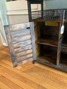 Metal and wood side cabinet w/ wire basket storage - no contents 39.5x14x32