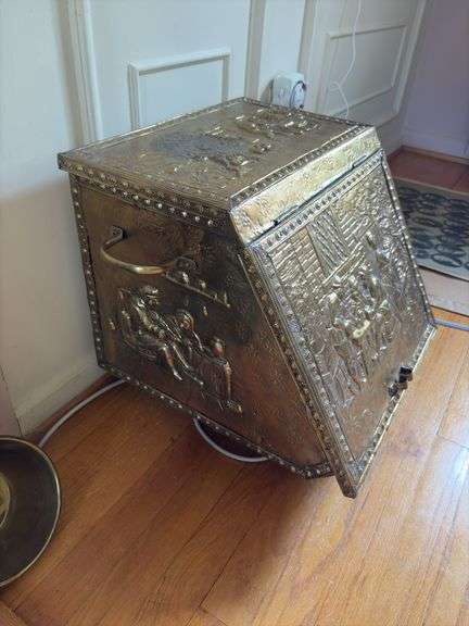 Brass repousse coal scuttle