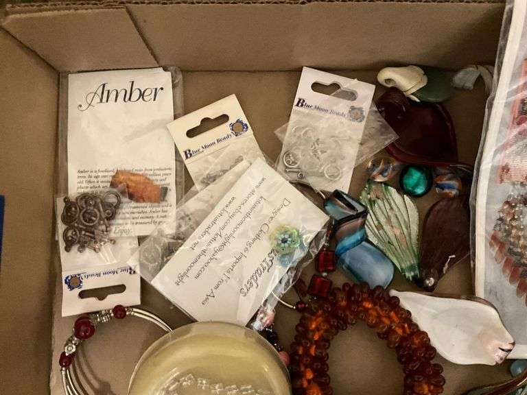 Costume jewelry: bracelets, glass pendants, Susan Clarke purse kit