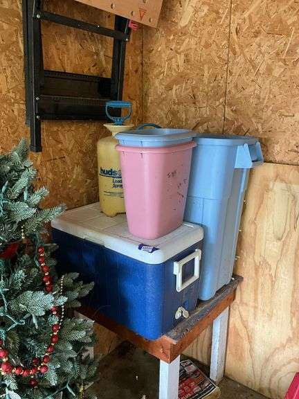 Cooler, tote, plastic waste cans, sprayer