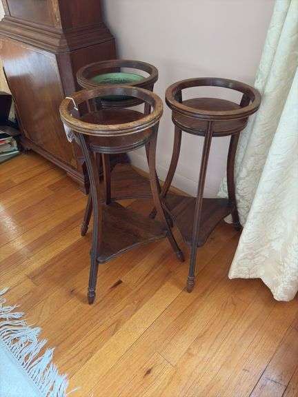 Three 2-tier wooden plant stands 22in tall