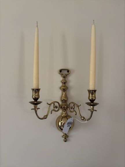 Pair cast brass 2-lite candle sconces